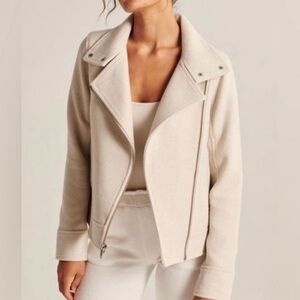 Abercrombie & Fitch Cream Wool Moto Jacket